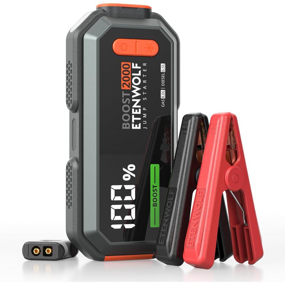 imageCar Battery Jump Starter Portable 2000A Peak Jump Box 12V Car Jump Starter for up to 80L Gas and 65L Diesel Engines USBC Portable Battery Jumper with Jumper Cable Power Bank LED Light
