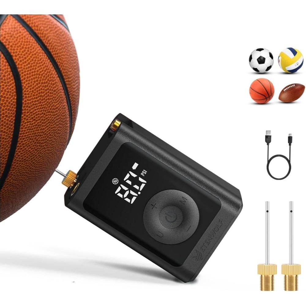 imageETENWOLF Electric Ball Pump Inflation ampamp Deflation 217PSI Basketball Pump with Precise Pressure Gauge Rechargeable Air Pump for Balls Soccer Ball Air PumpDeep Black