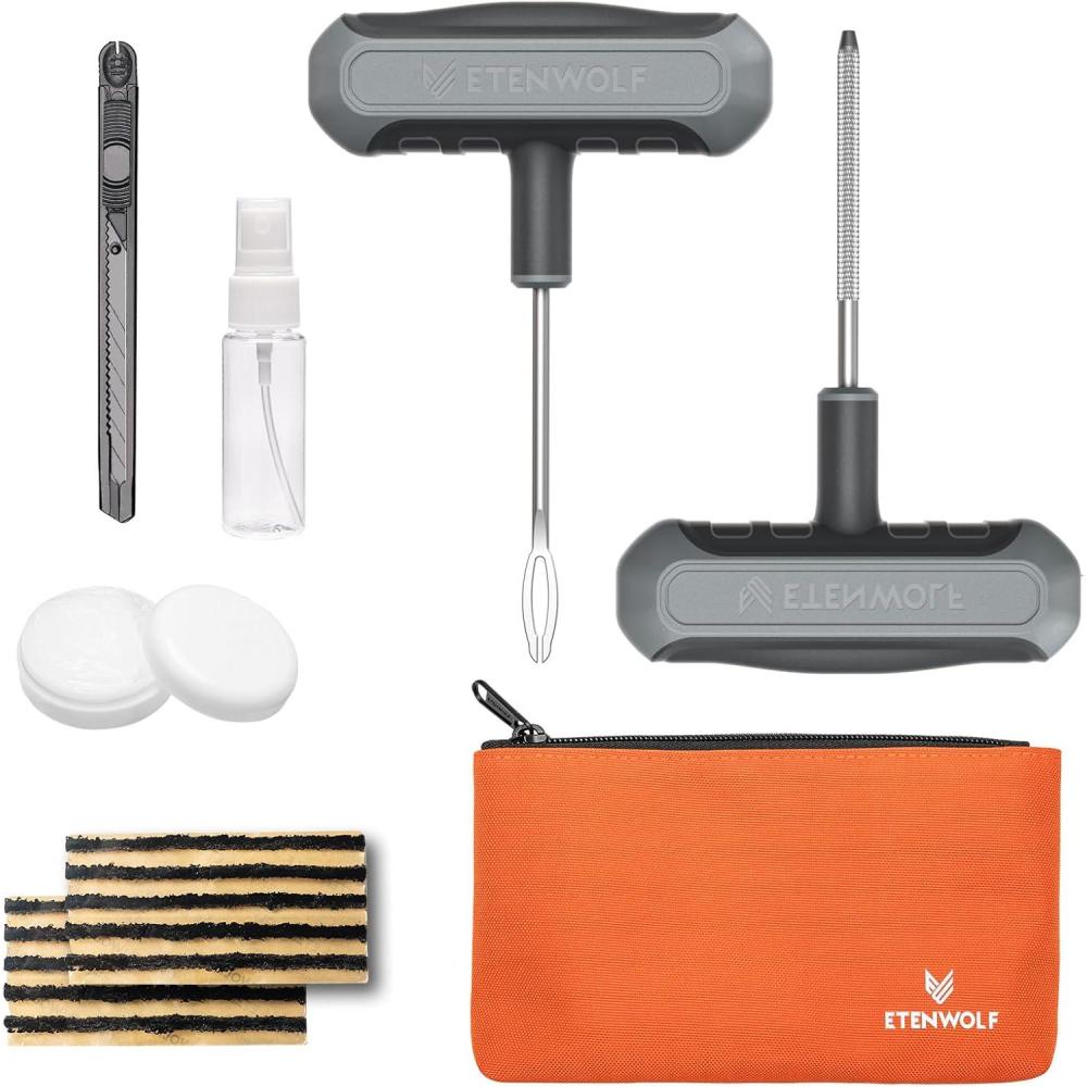 imageETENWOLF Flat Tire Repair Kit with Plugs 16 Pcs Heavy Duty Tire Plug Kit for Car Motorcycle ATV Jeep Truck Tractor Vivid OrangeGrey1