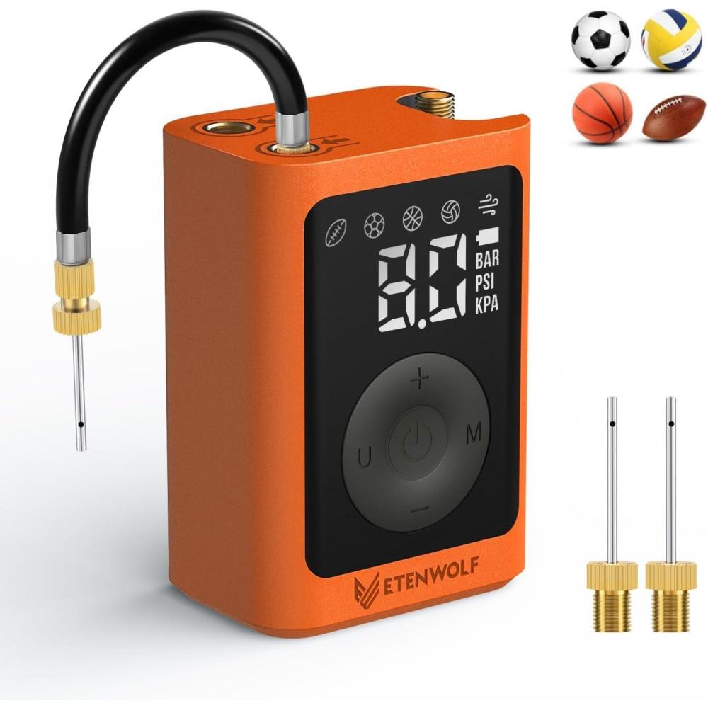 imageETENWOLF P300 Plus Ball Pump Electric Basketball Pump Inflation and Deflation with 3200 mAh Rechargeable Battery Air Pump for All Sports BallsVivid Orange