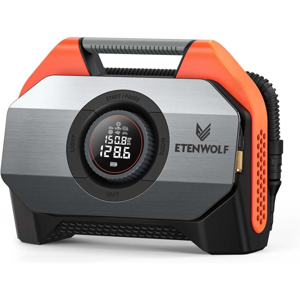 imageETENWOLF VORTEX S6 Tire Inflator Portable Air Compressor for Heavyduty Vehicle Cordless Air Pump for Car ampamp Inflatables with 19200 mAh Battery 100 Duty Cycle ampamp Dual Cylinder Bike Pump Vivid OrangeVivid Orange