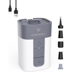 ETENWOLF AIR 5 Air Pump for Inflatables, 5200 mAh Portable Electric Air Pump, 4X Quick Inflator Deflator, 4.5 kPa & 720 L/min Pump for Pool Floats, Air Mattress, Vacuum Storage Bags, Camping(White)
