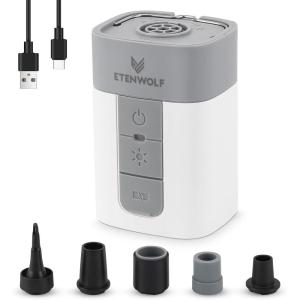 ETENWOLF AIR 5 PRO MAX Air Pump for Inflatables, 10400 mAh Portable Electric Air Pump with Camping Light, 4X Quick Inflator & Deflator, 720 L/min Pump for Pool Floats, Vacuum Storage Bags(White)