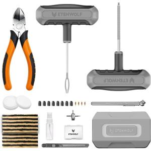 ETENWOLF Flat Tire Repair Kit with Plugs 16 Pcs, Heavy Duty Tire Plug Kit for Car, Motorcycle, ATV, Jeep, Truck, Tractor (Vivid Orange)(Grey)