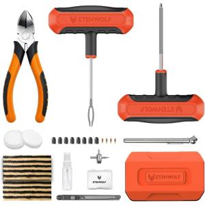 ETENWOLF Flat Tire Repair Kit with Plugs 16 Pcs, Heavy Duty Tire Plug Kit for Car, Motorcycle, ATV, Jeep, Truck, Tractor (Vivid Orange)(Vivid Orange)
