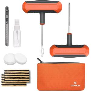 ETENWOLF Flat Tire Repair Kit with Plugs 16 Pcs, Heavy Duty Tire Plug Kit for Car, Motorcycle, ATV, Jeep, Truck, Tractor (Vivid Orange)(Vivid Orange1)