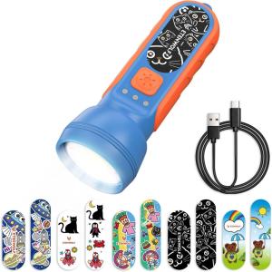 ETENWOLF L1 Rechargeable Flashlight for Kids,LED Flashlight with Fun DIY Stickers, 6 Light Modes, Adjustable Brightness, 1500mAh Battery, IPX5 Waterproof Flashlight for Camping, Home & Emergency(1)