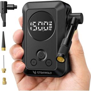 ETENWOLF S0 Mini Bike Pump, 150 PSI Tire Inflator Portable Air Compressor for Bicycles, Cars, Motorcycles, and Sports Balls, Fast Inflate & Auto Stop Bicycle Pump with Gauge(Black)