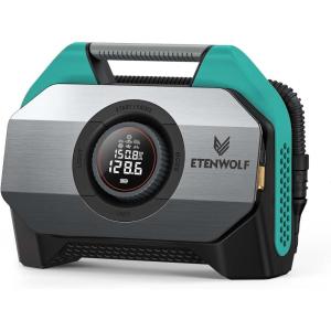 ETENWOLF VORTEX S6 Tire Inflator Portable Air Compressor for Heavy-duty Vehicle, Cordless Air Pump for Car & Inflatables with 19200 mAh Battery, 100% Duty Cycle & Dual Cylinder Bike Pump, Vivid Orange(Dark Cyan)