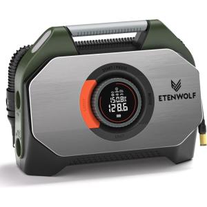 ETENWOLF VORTEX S7 Tire Inflator for Heavy-duty Vehicle, Portable Air Compressor for Car Tires with 160PSI & 38400 mAh Battery, Cordless Air Pump with 100% Duty Cycle & Dual Cylinder (Olive Green)