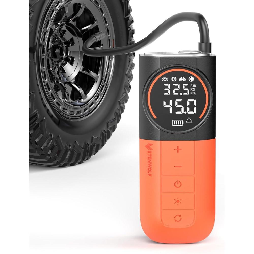 image:imageETENWOLF S1 Tire Inflator Portable Air Compressor 160PSI Air Pump for Car Tires Bike Motorcycle Balls Fast Inflation Tire Pump Cordless bike Pump with LED Light amp Digital Pressure GaugeOrange